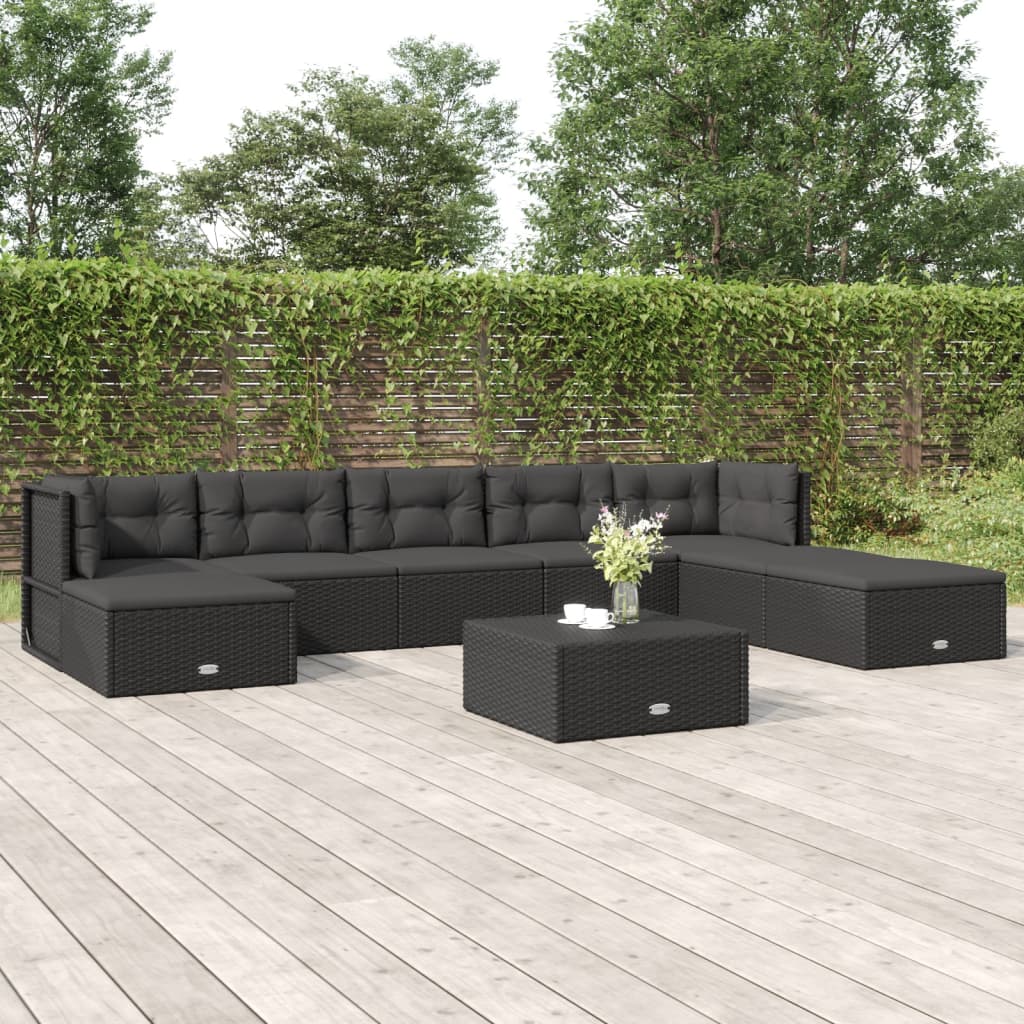 vidaXL 8 Piece Garden Lounge Set with Cushions Black Poly Rattan