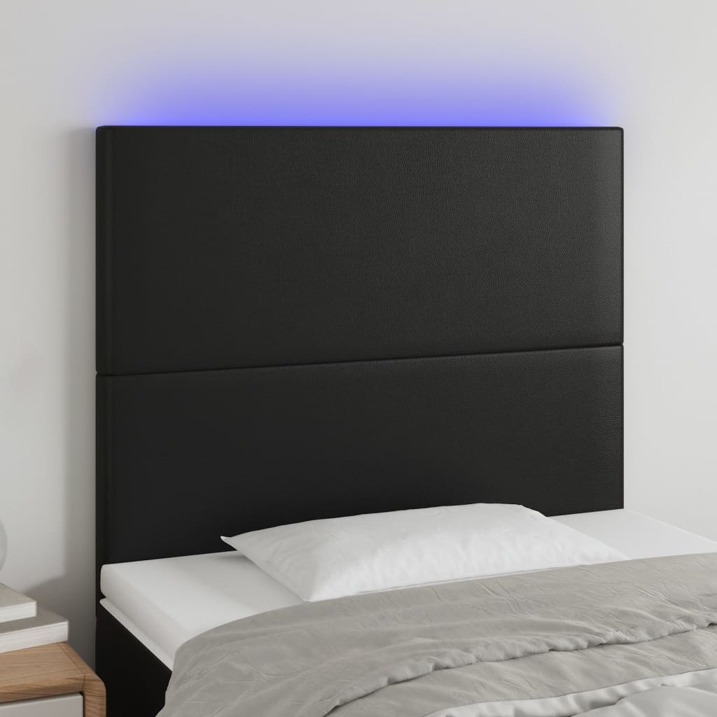 vidaXL LED Headboard Black 80x5x118/128 cm Faux Leather