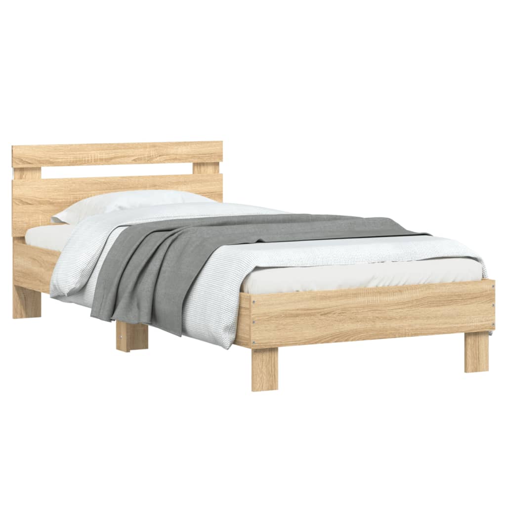 vidaXL Bed Frame without Mattress with LED Lights Sonoma Oak 90x190 cm Single