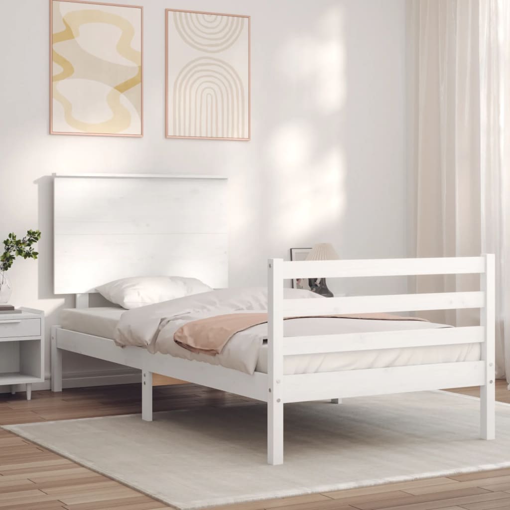 vidaXL Bed Frame without Mattress White Single Solid Wood