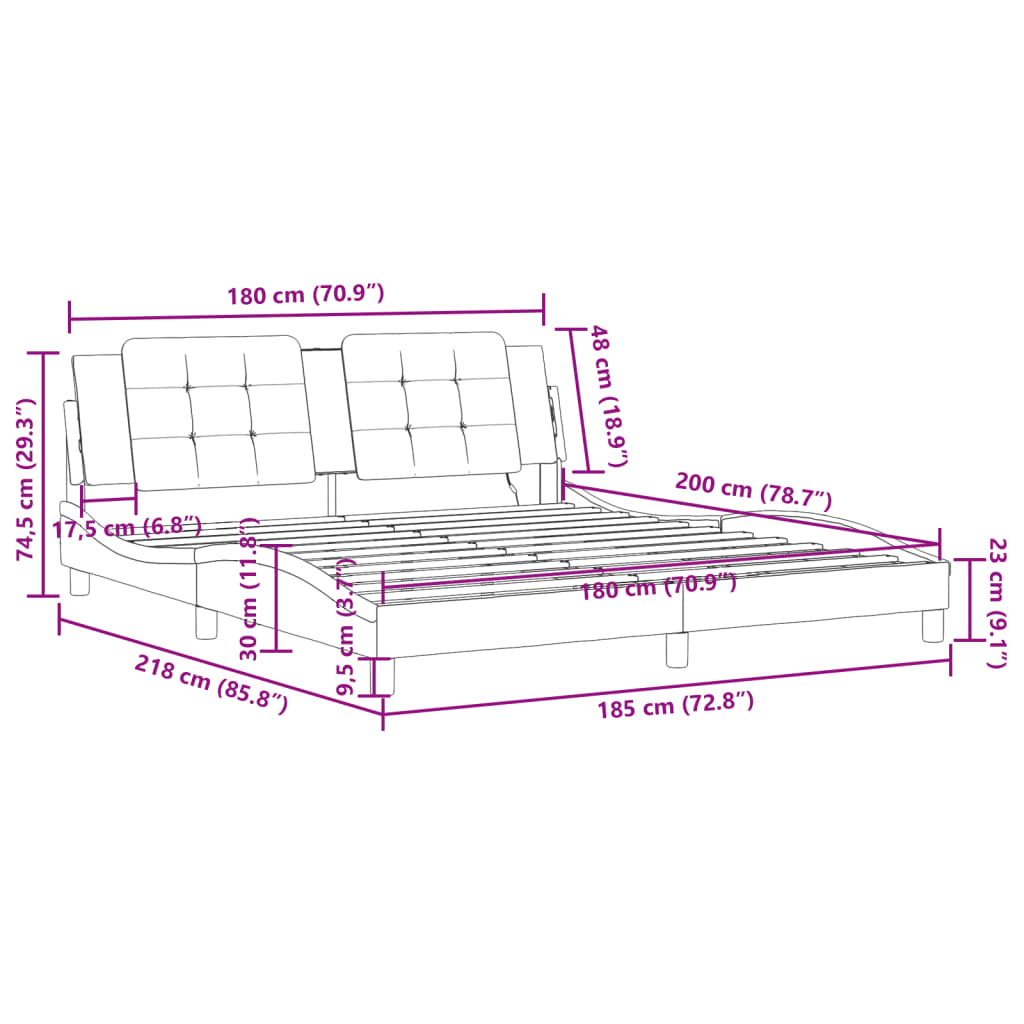 vidaXL Bed Frame with LED without Mattress Black 180x200 cm Super King