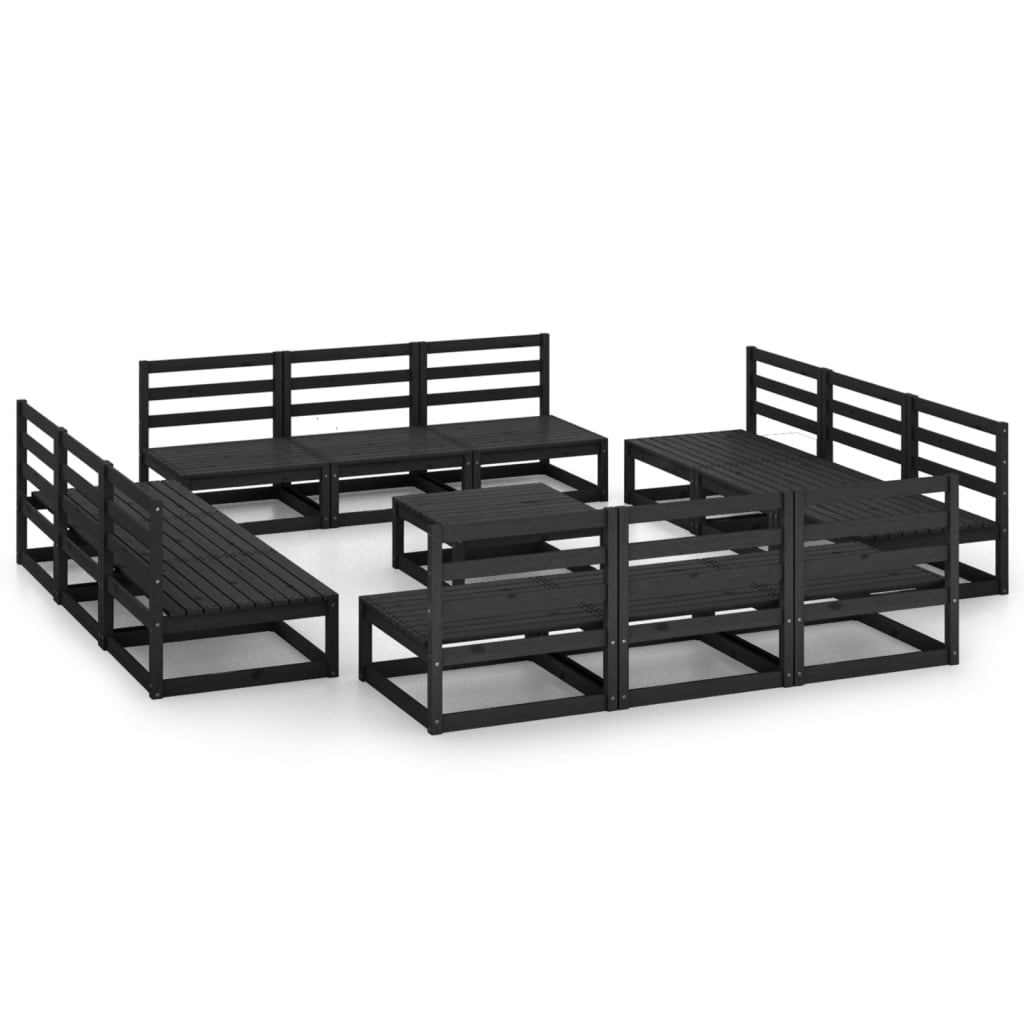 vidaXL 13 Piece Garden Lounge Set Black Solid Pinewood