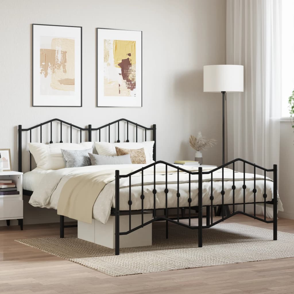 vidaXL Metal Bed Frame without Mattress with Footboard Black 150x200 cm King Size