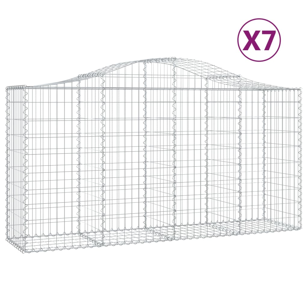 vidaXL Arched Gabion Baskets 7 pcs 200x50x100/120 cm Galvanised Iron