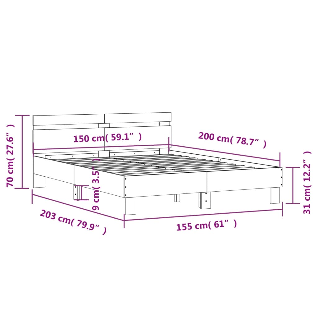 vidaXL Bed Frame with LED without Mattress Sonoma Oak 150x200 cm King Size