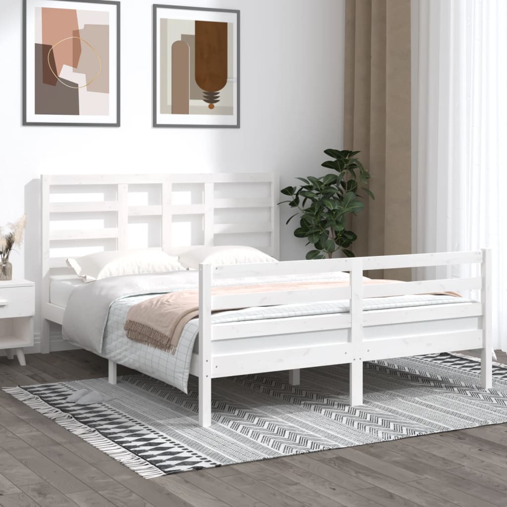 vidaXL Bed Frame White Solid Wood 150x200 cm King Size