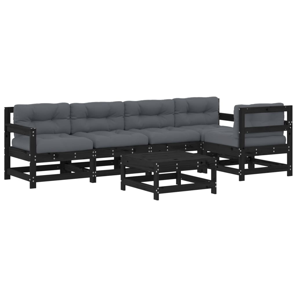 vidaXL 6 Piece Garden Lounge Set with Cushions Black Solid Wood