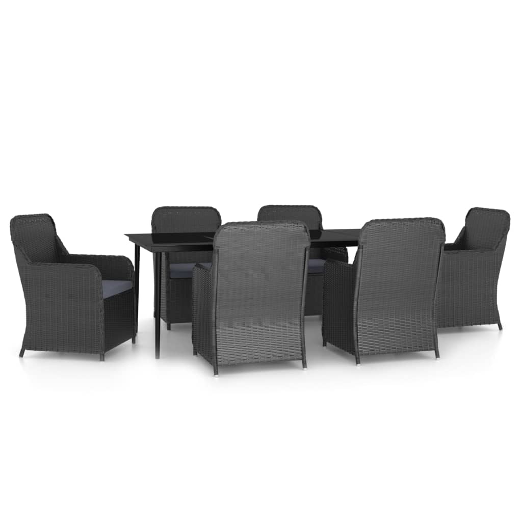 vidaXL 7 Piece Garden Dining Set with Cushions Black