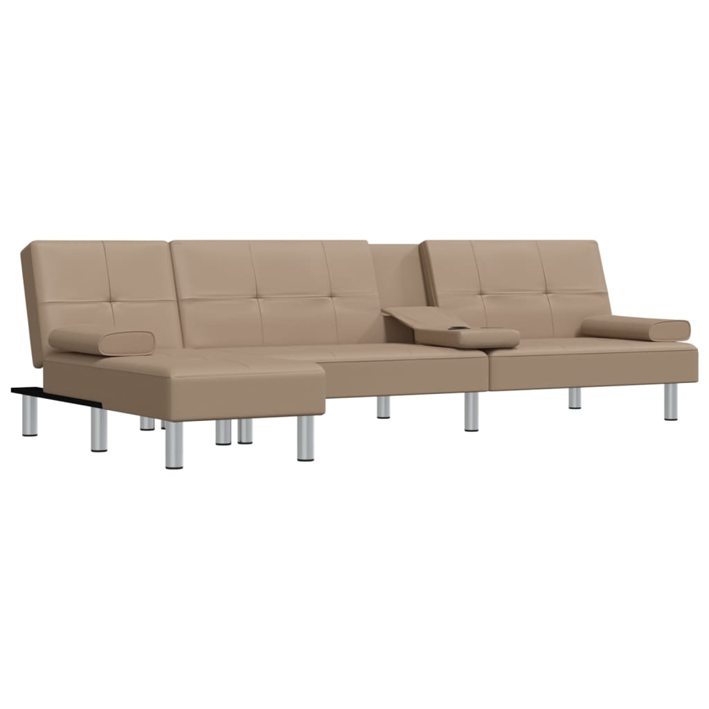 vidaXL L-shaped Sofa Bed Cappuccino 255x140x70 cm Faux Leather