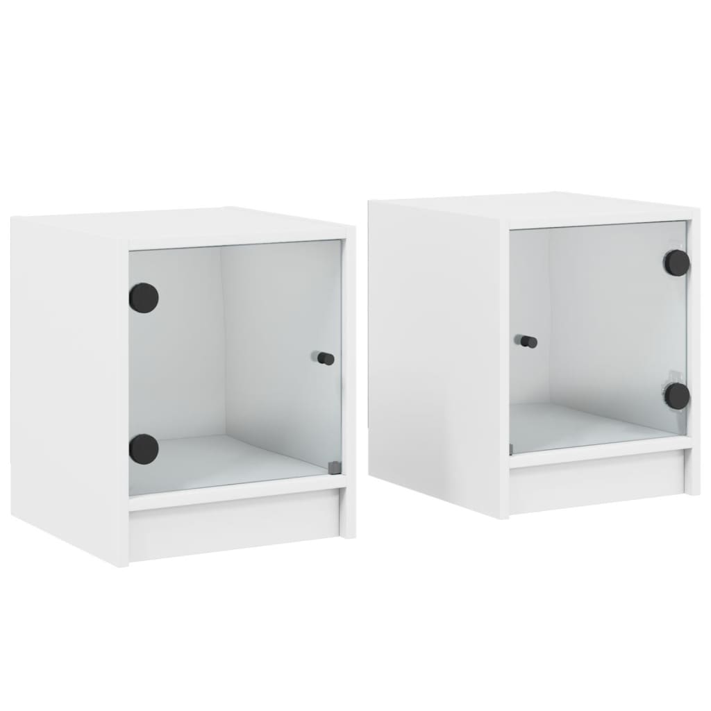 vidaXL Bedside Cabinets with Glass Doors 2 pcs White 35x37x42 cm