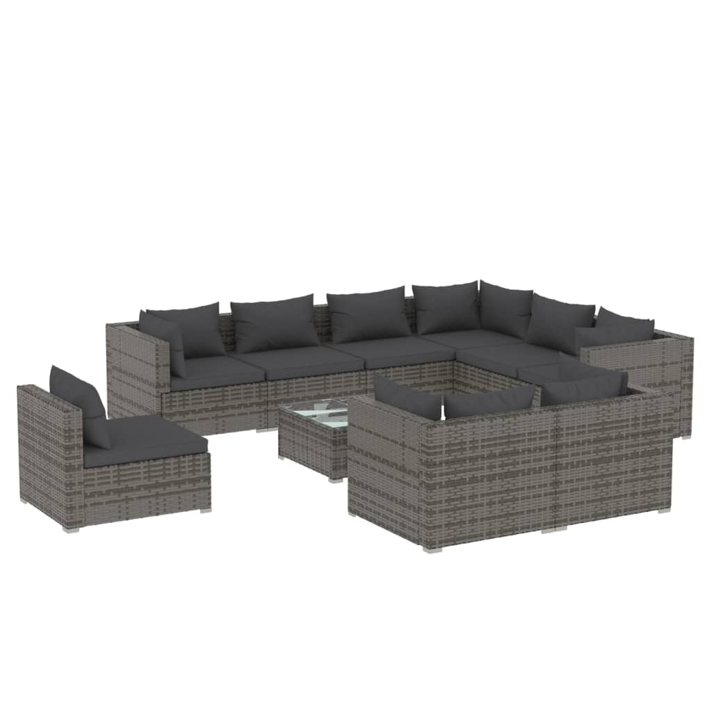 vidaXL 10 Piece Garden Lounge Set with Cushions Poly Rattan Grey