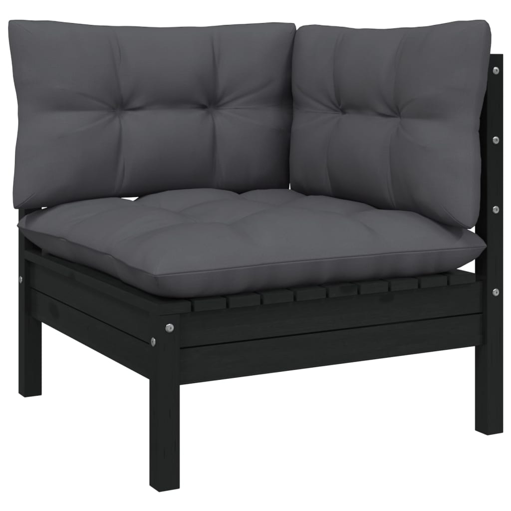 vidaXL 8 Piece Garden Lounge Set with Cushions Black Solid Pinewood