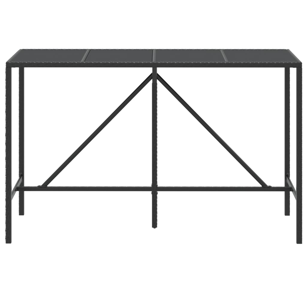 vidaXL Bar Table with Glass Top Black 180x70x110 cm Poly Rattan