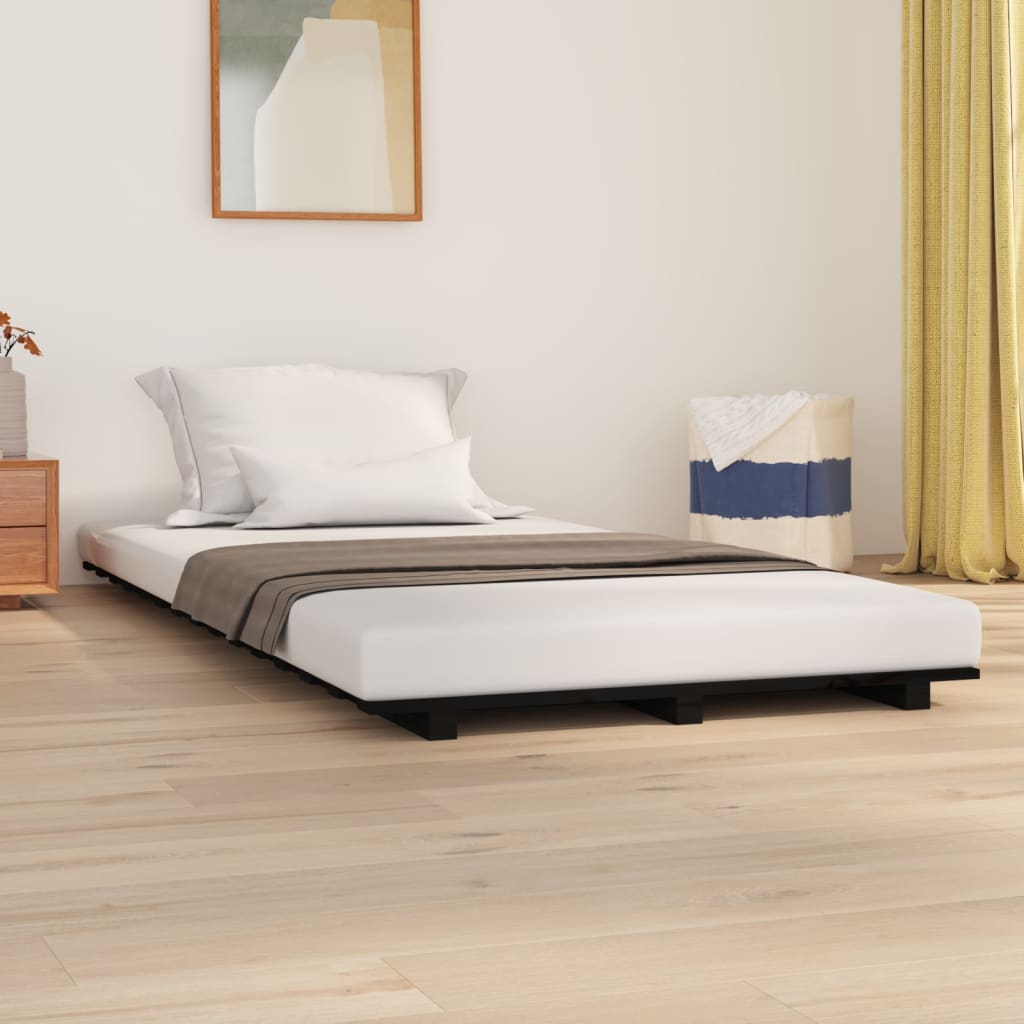 vidaXL Bed Frame without Mattress Black 90x190 cm Single Solid Wood Pine