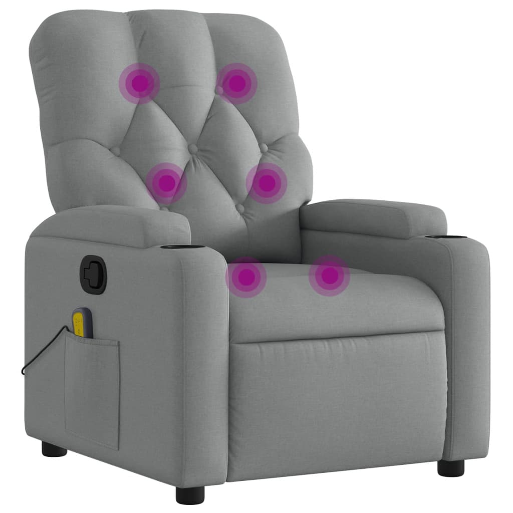 vidaXL Massage Recliner Chair Light Grey Fabric