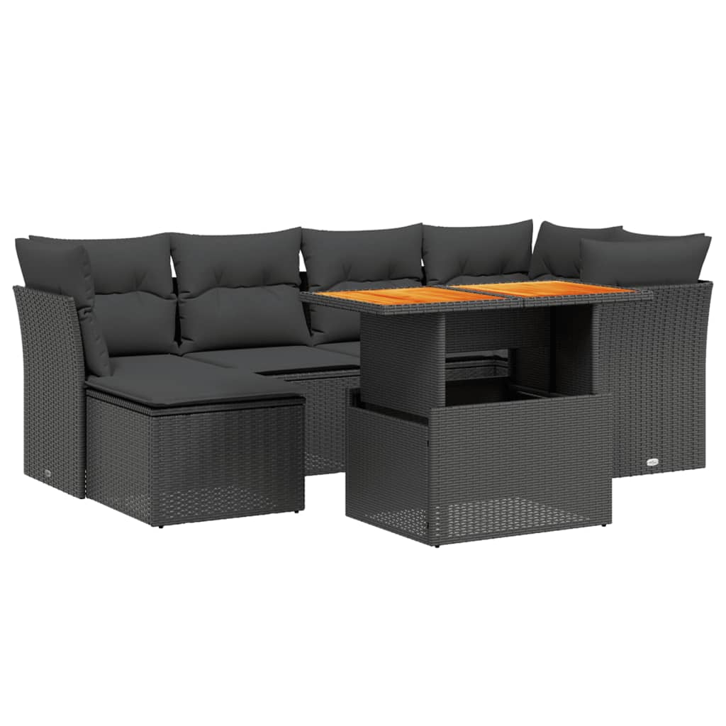 vidaXL 7 Piece Garden Sofa Set with Cushions Black Poly Rattan