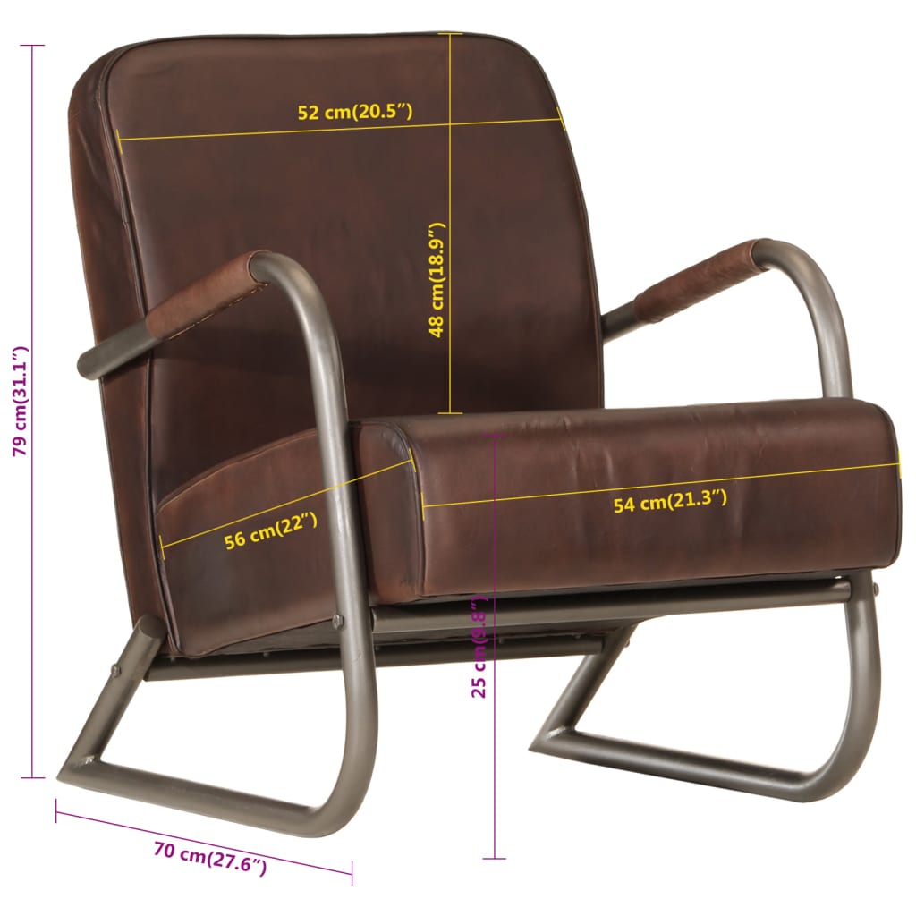 vidaXL Sofa Chair Brown Real Leather