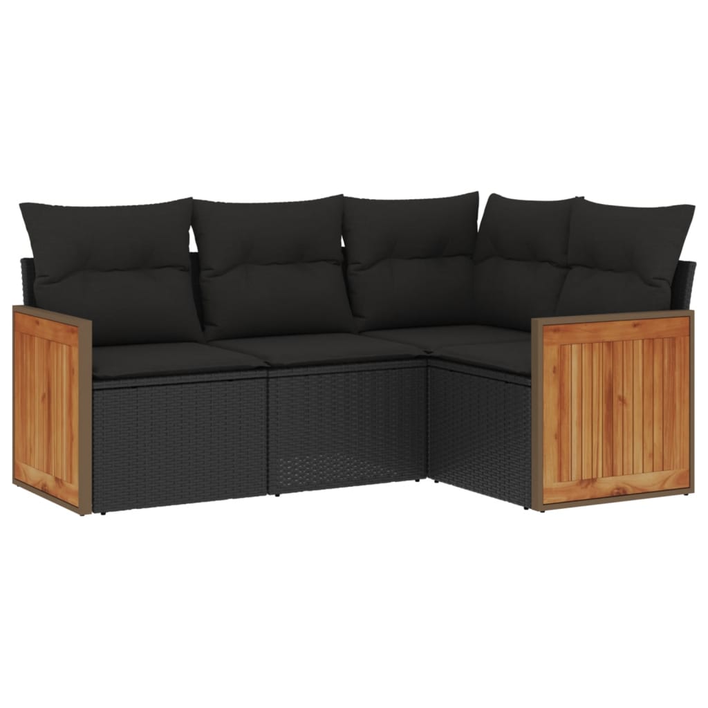 vidaXL 4 Piece Garden Sofa Set with Cushions Black Poly Rattan