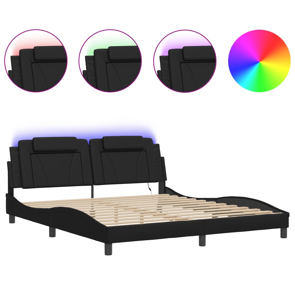 vidaXL Bed Frame with LED without Mattress Black 183x203 cm King