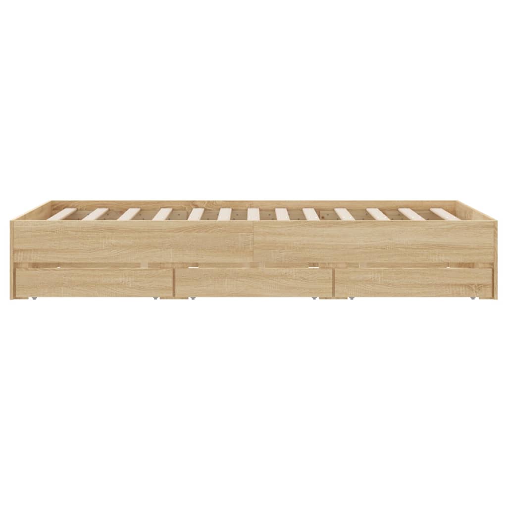 vidaXL Bed Frame with Drawers Sonoma Oak 135x190 cm Double Engineered Wood