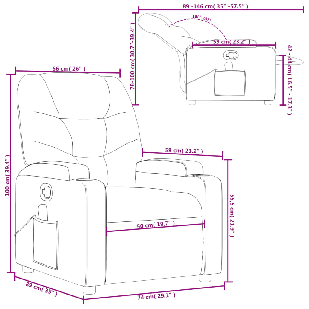 vidaXL Massage Recliner Chair Black Faux Leather