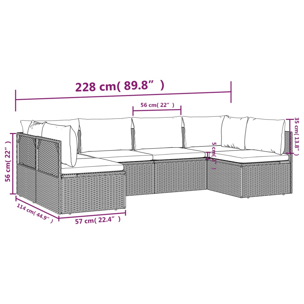 vidaXL 6 Piece Garden Lounge Set with Cushions Grey Poly Rattan