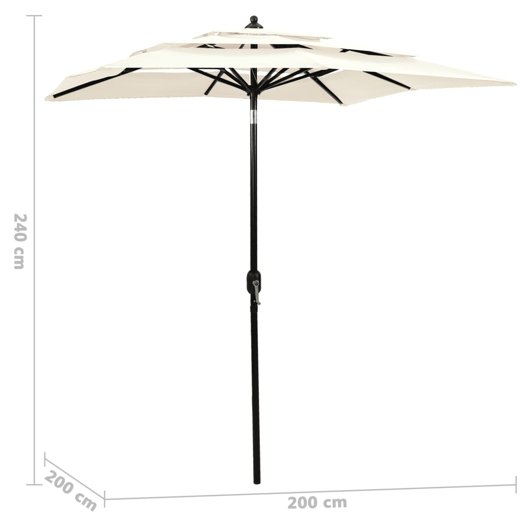 vidaXL 3-Tier Garden Parasol with Aluminium Pole Sand 2x2 m