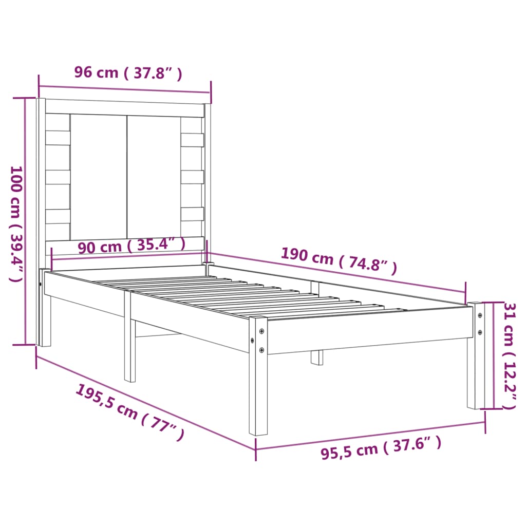 vidaXL Bed Frame without Mattress 90x190 cm Single Solid Wood