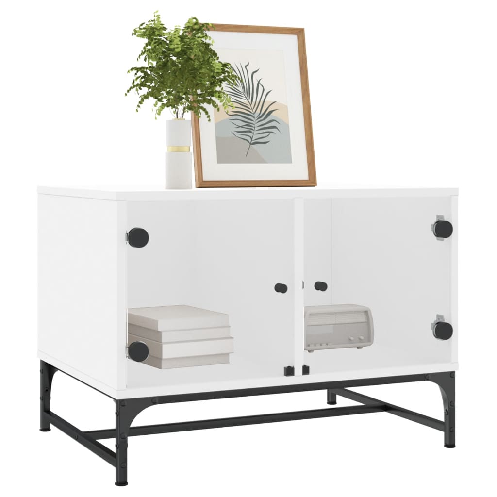 vidaXL Coffee Table with Glass Doors White 68.5x50x50 cm