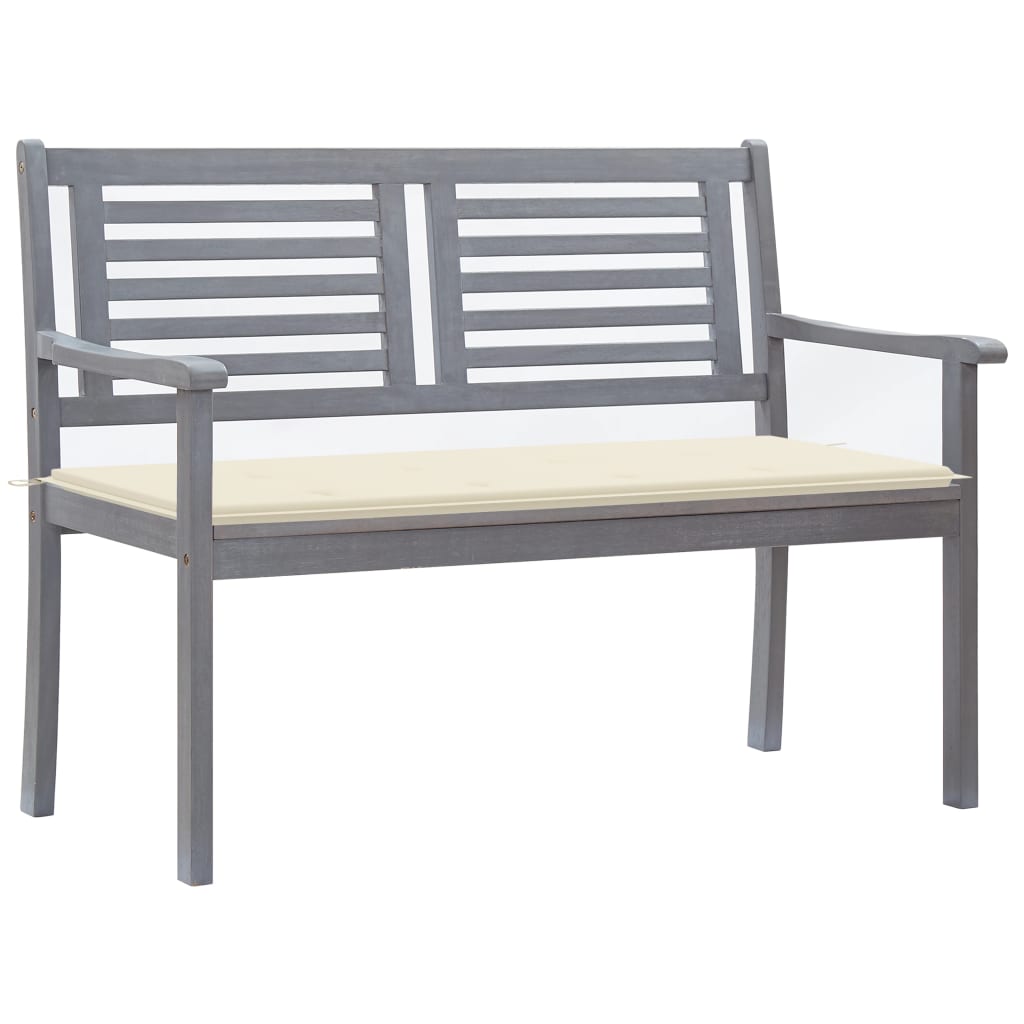 vidaXL 2-Seater Garden Bench with Cushion 120 cm Grey Eucalyptus Wood