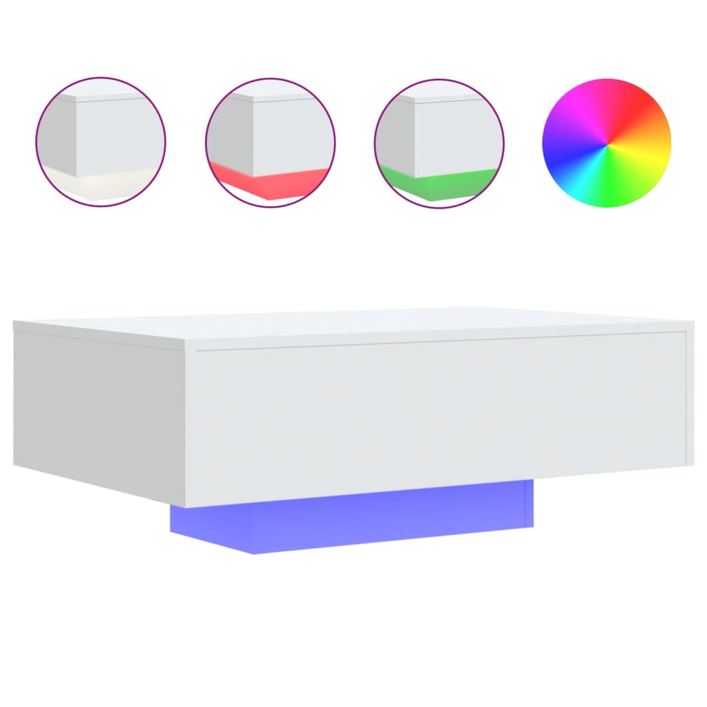 vidaXL Coffee Table with LED Lights White 85x55x31 cm