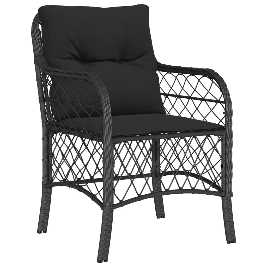 vidaXL Garden Chairs with Cushions 2 pcs Black Poly Rattan