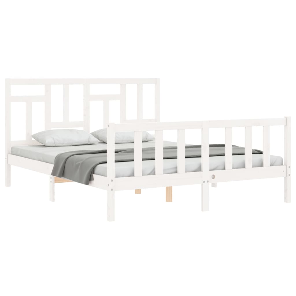 vidaXL Bed Frame without Mattress White King Size Solid Wood Pine