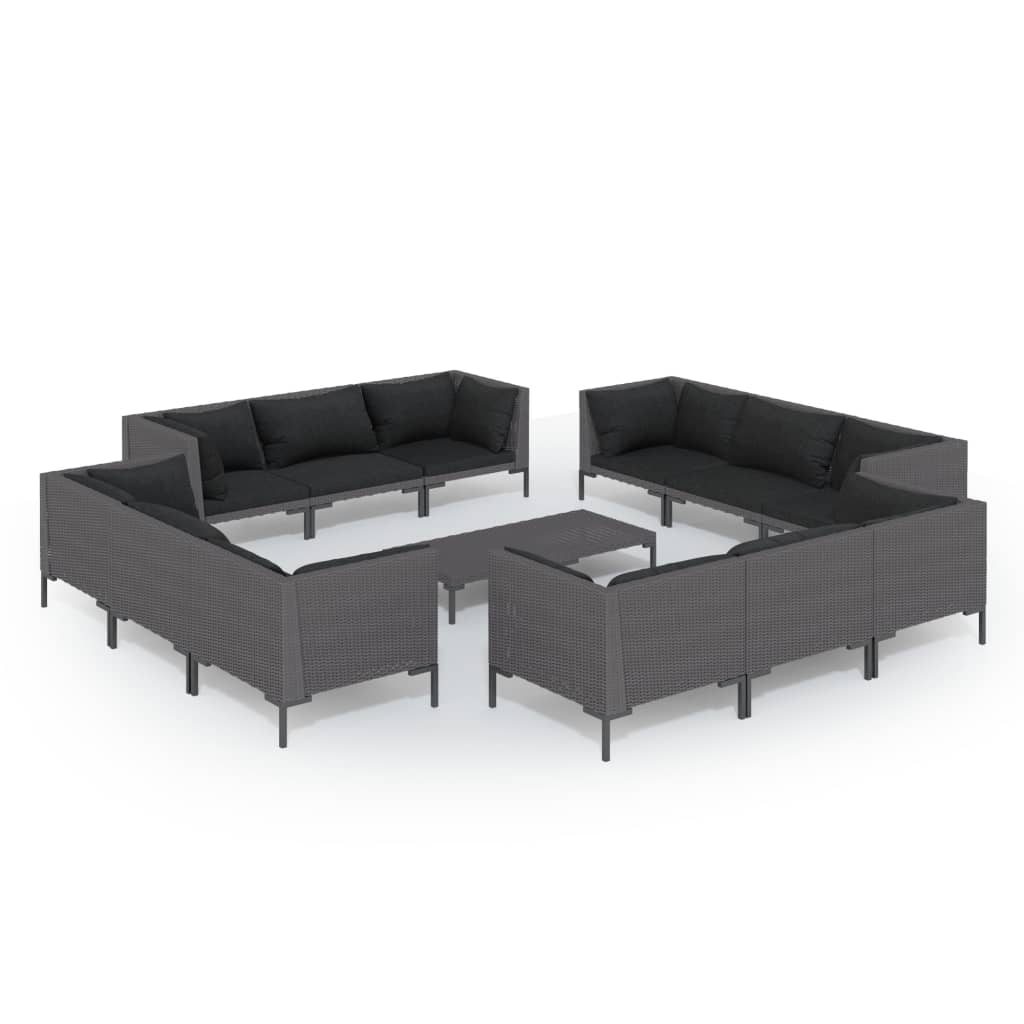 vidaXL 13 Piece Garden Lounge Set with Cushions Poly Rattan Dark Grey