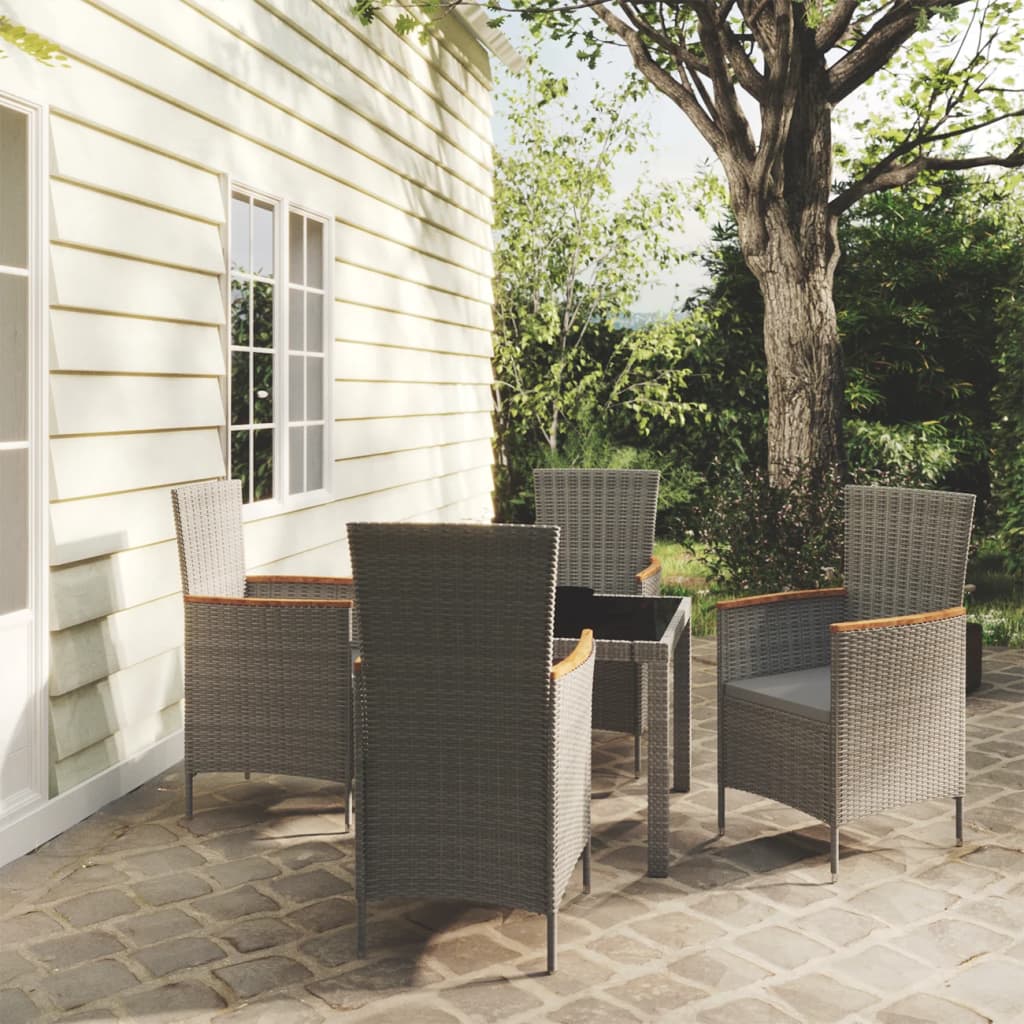 vidaXL 5 Piece Outdoor Dining Set with Cushions Poly Rattan Grey