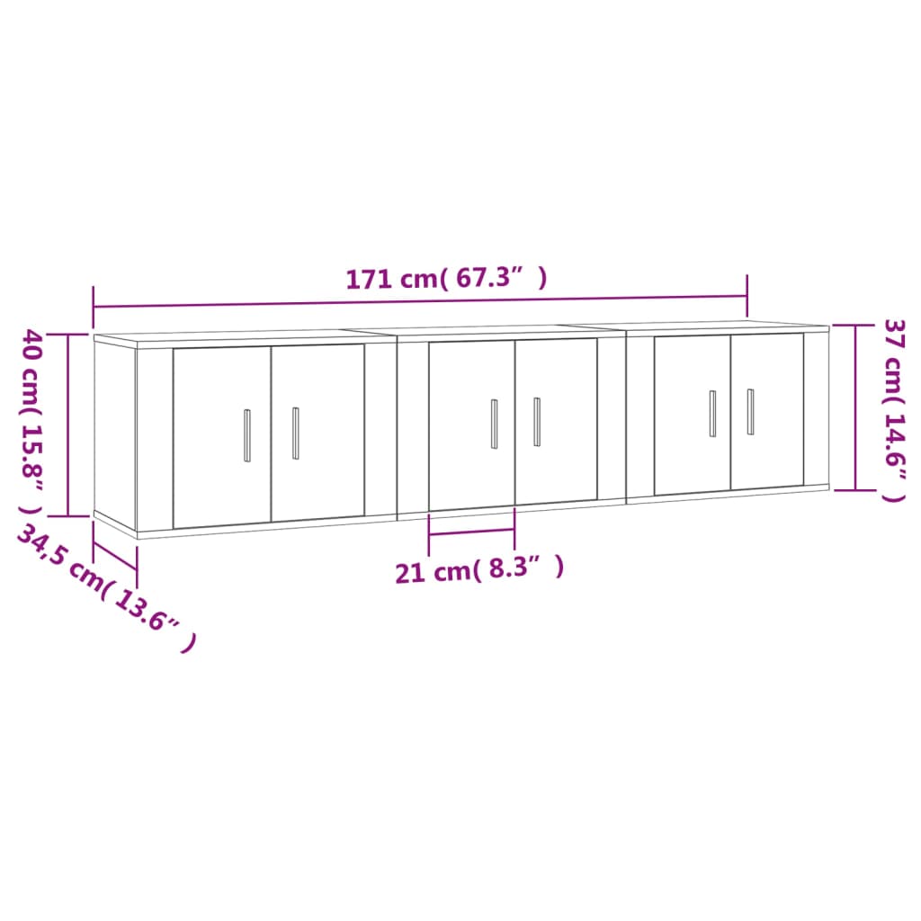 vidaXL Wall-mounted TV Cabinets 3 pcs High Gloss White 57x34.5x40 cm