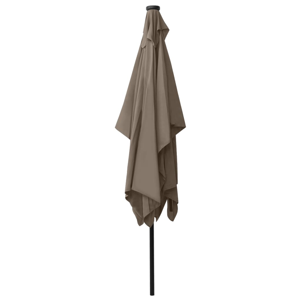 vidaXL Garden Parasol with LEDs and Steel Pole Taupe 2x3 m