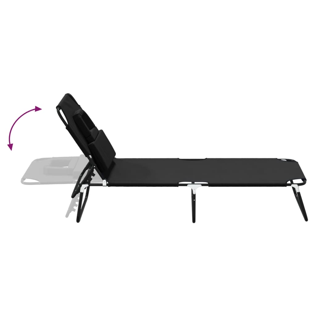 vidaXL Folding Sun Lounger Black Oxford Fabric&Powder-coated Steel