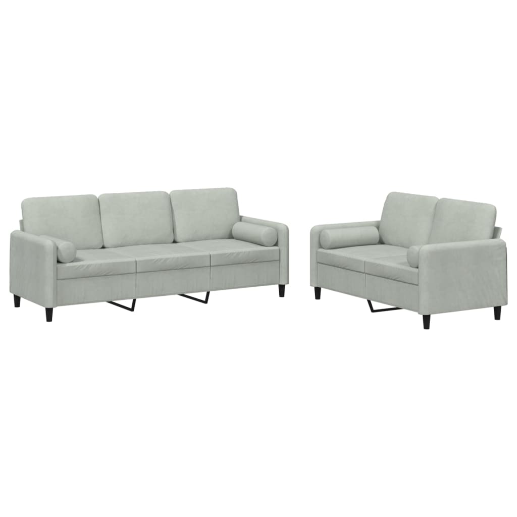 vidaXL 2 Piece Sofa Set with Pillows Light Grey Velvet