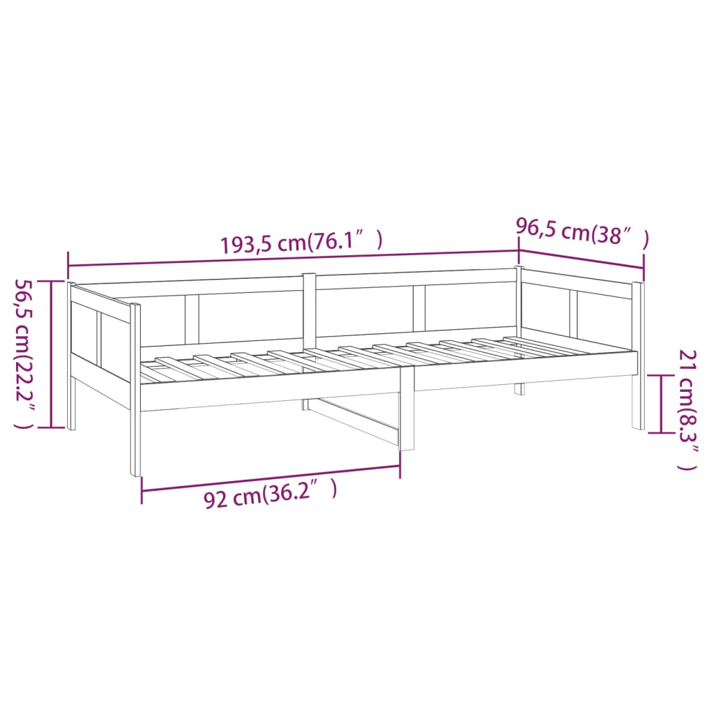 vidaXL Day Bed without Mattress Black Solid Wood Pine 90x190 cm Single