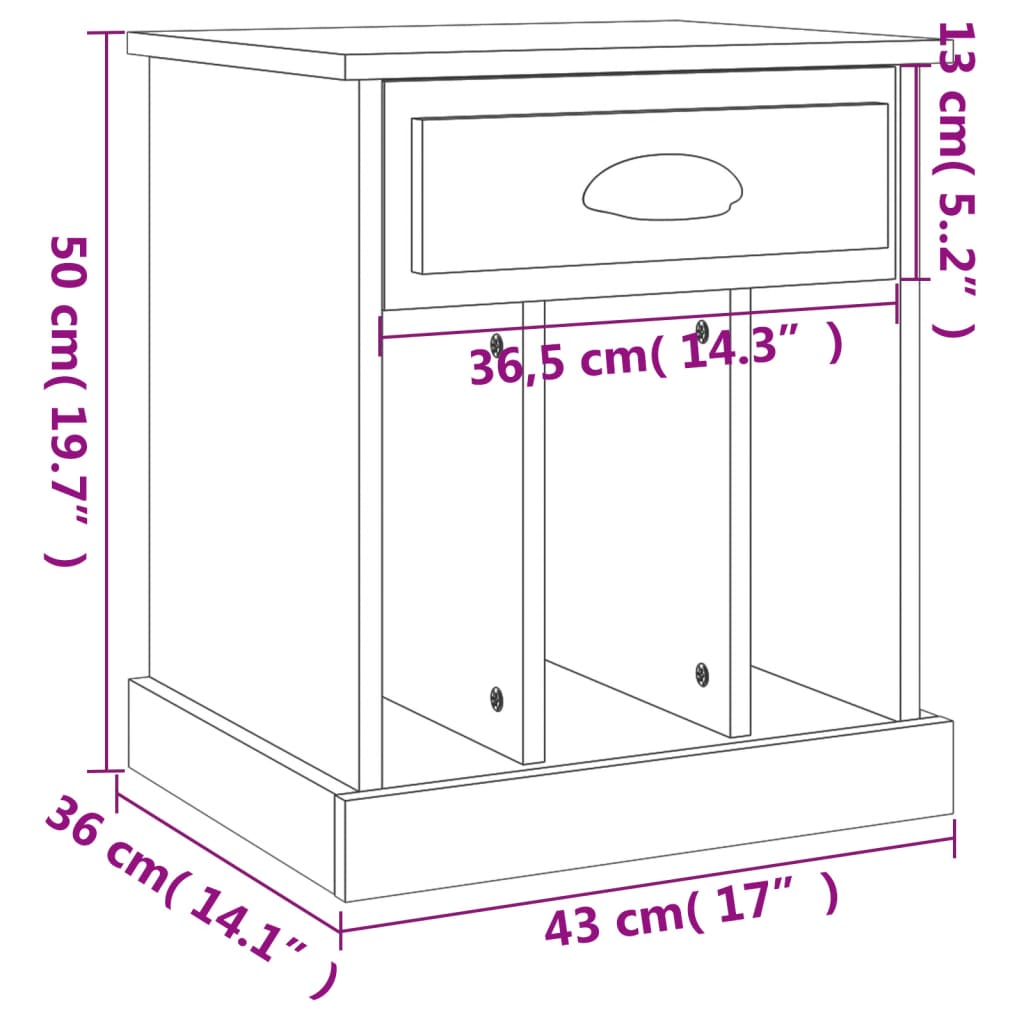 vidaXL Bedside Cabinets 2 pcs Concrete Grey 43x36x50 cm