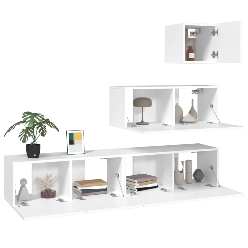 vidaXL 4 Piece TV Cabinet Set White Engineered Wood