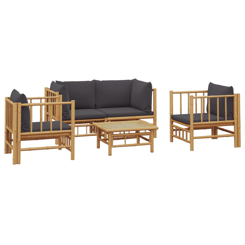 vidaXL 5 Piece Garden Lounge Set with Dark Grey Cushions Bamboo