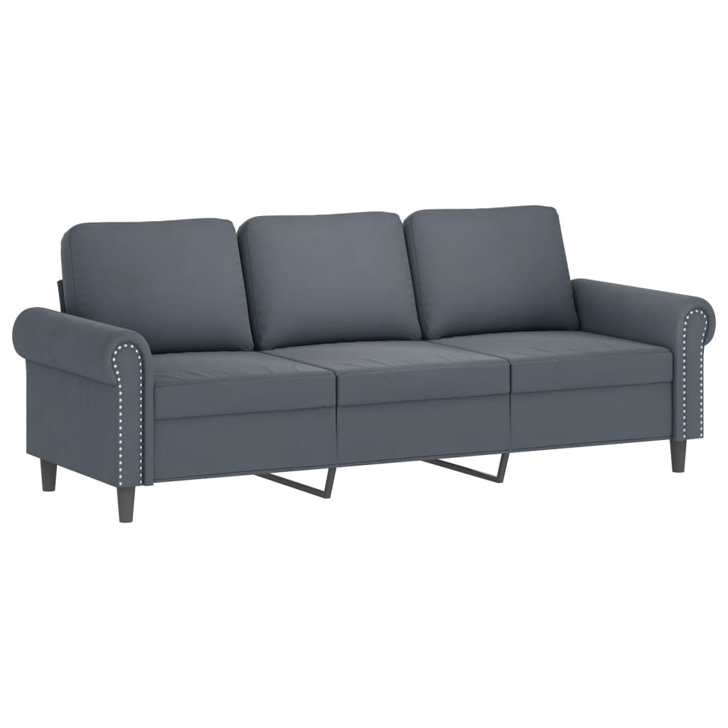 vidaXL 3-Seater Sofa with Throw Pillows Dark Grey 180 cm Velvet