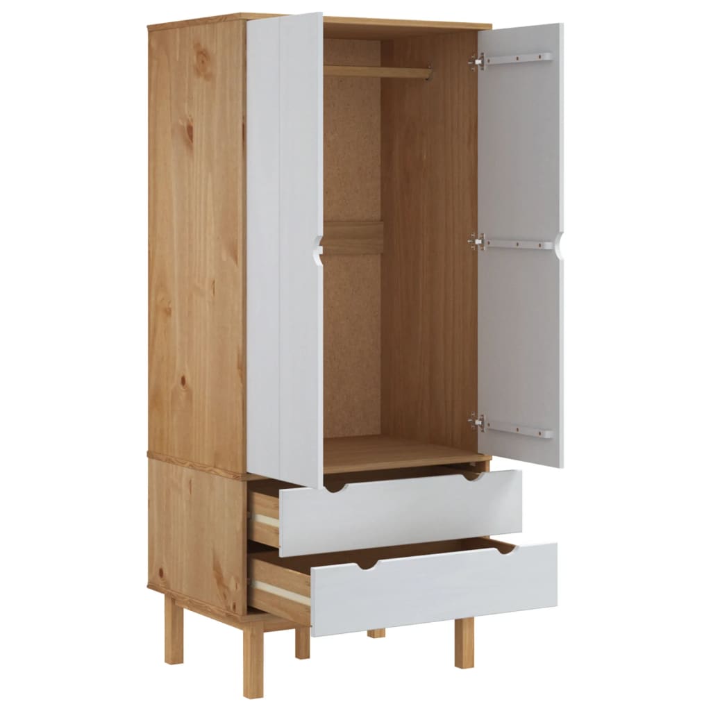 vidaXL Wardrobe OTTA Brown and White 76.5x53x172 cm Solid Wood Pine