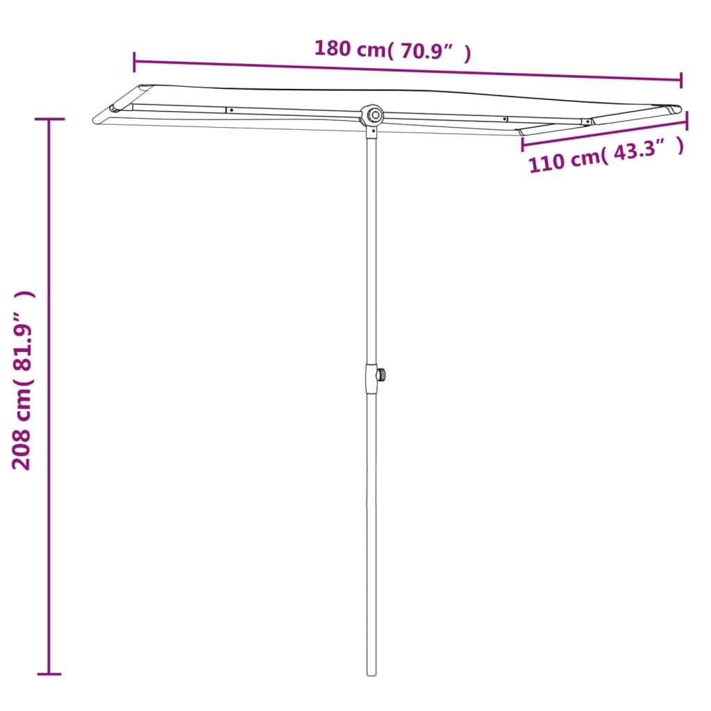 vidaXL Garden Parasol with Aluminium Pole 180x110 cm Terracotta