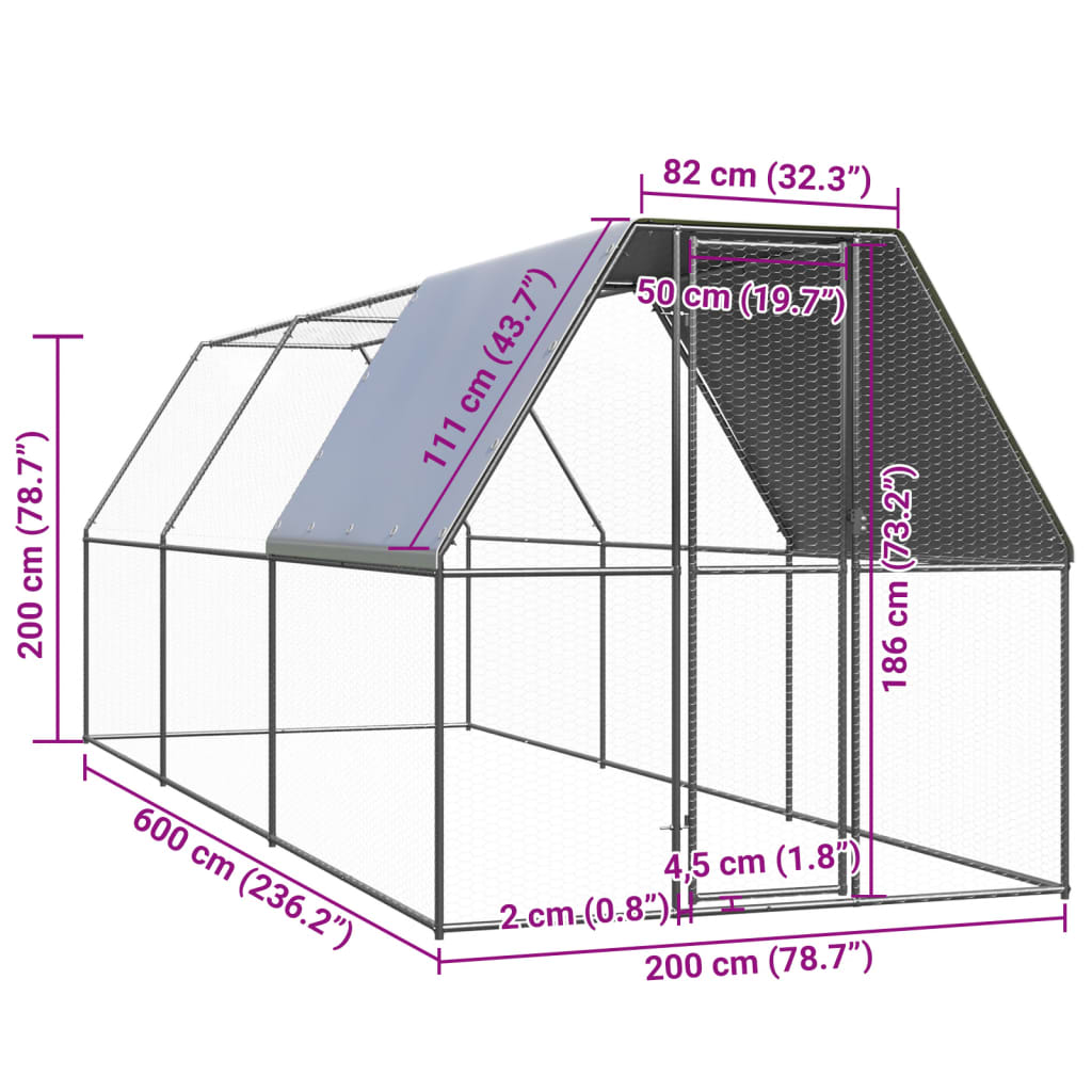 vidaXL Chicken Cage 2x6x2 m Galvanised Steel