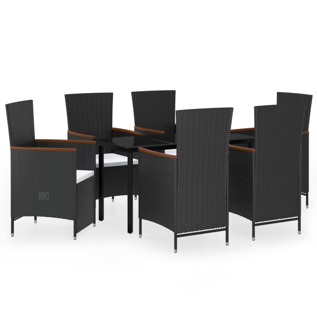 vidaXL 7 Piece Garden Dining Set with Cushions Black