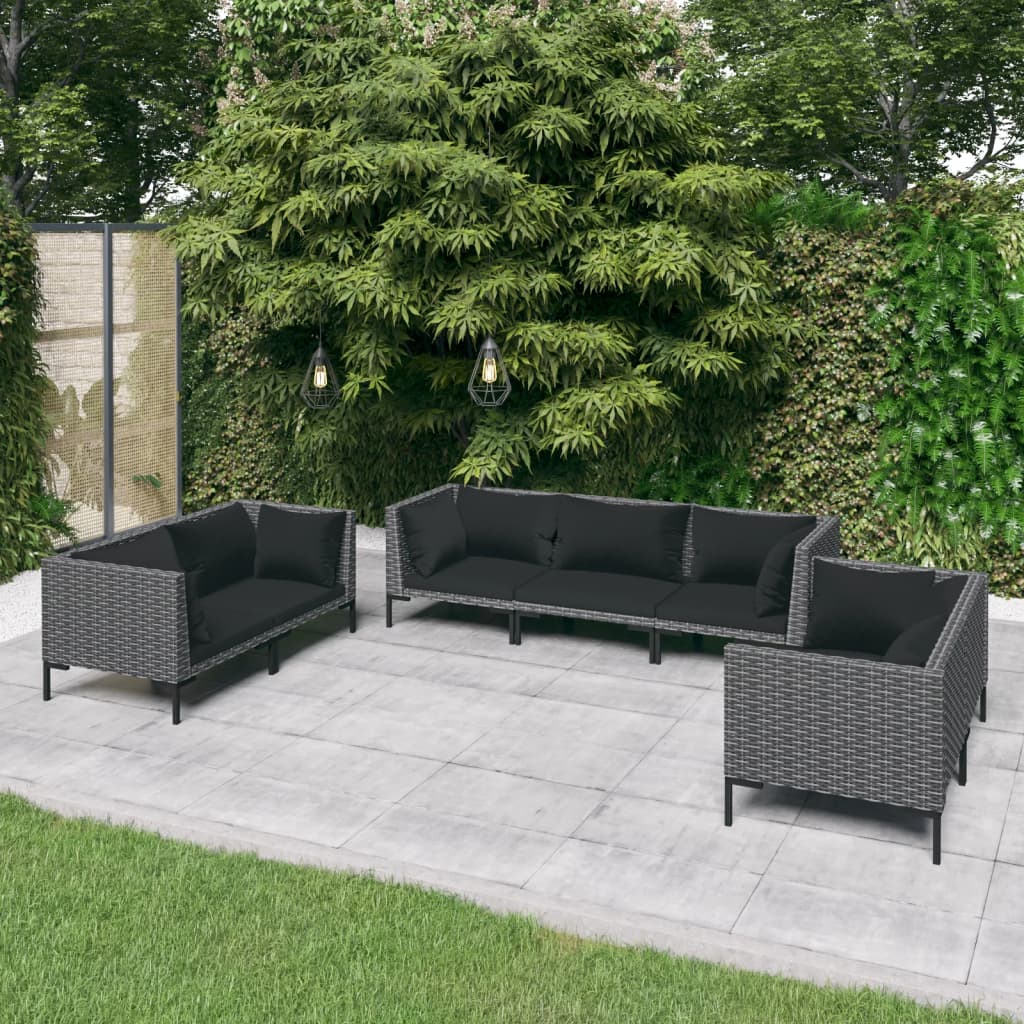 vidaXL 7 Piece Garden Lounge Set with Cushions Poly Rattan Dark Grey