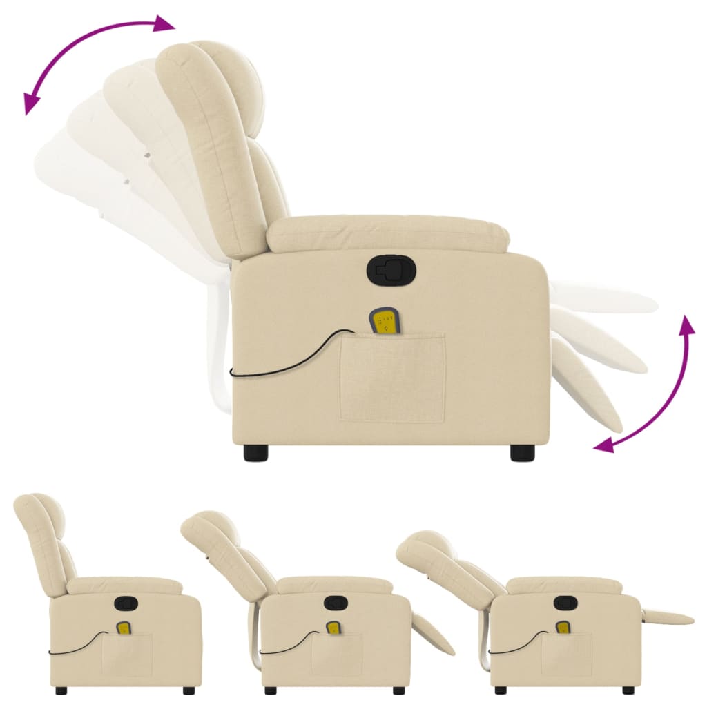 vidaXL Massage Recliner Chair Cream Fabric